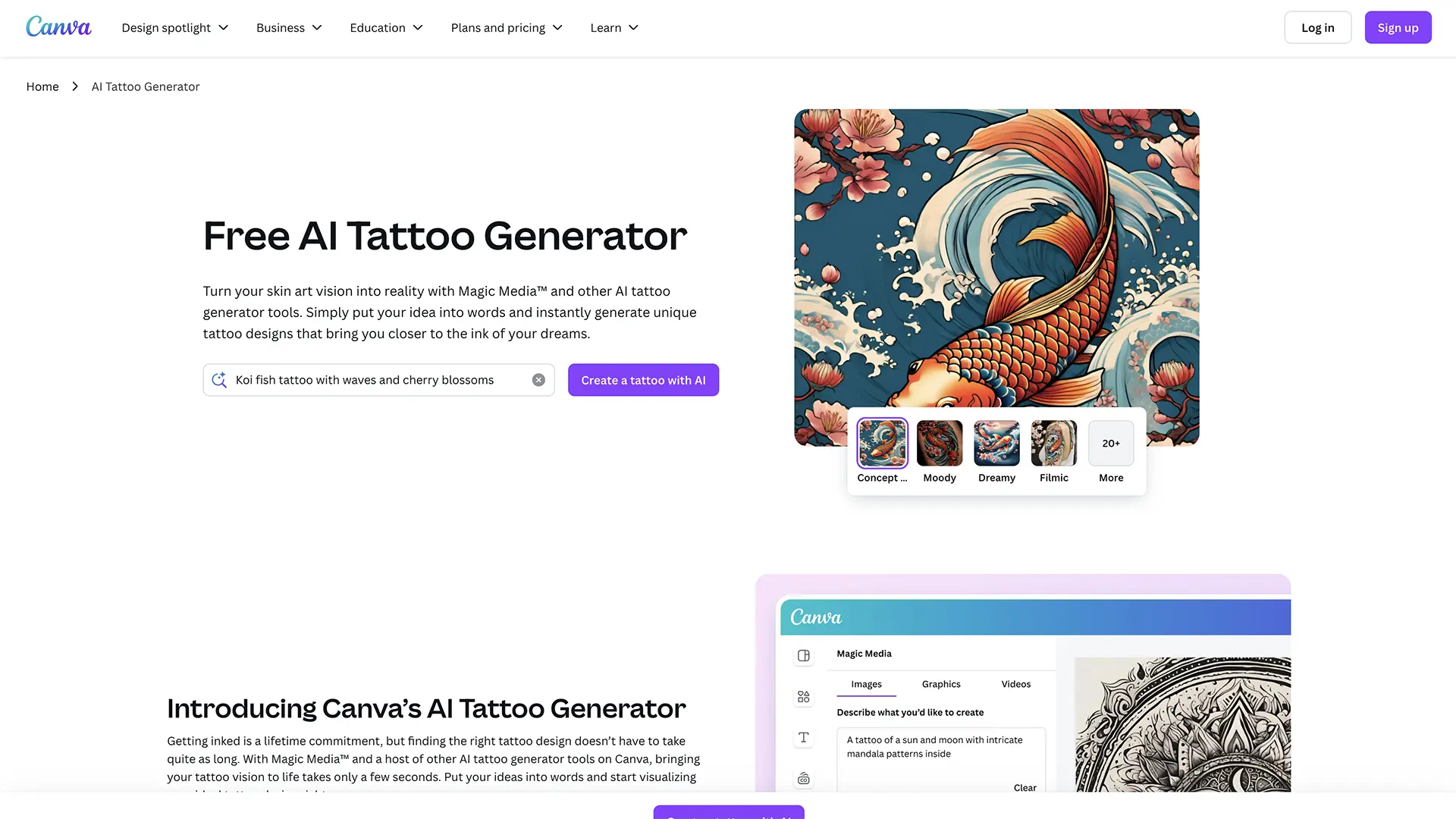 Canva's AI Tattoo Generator Interface