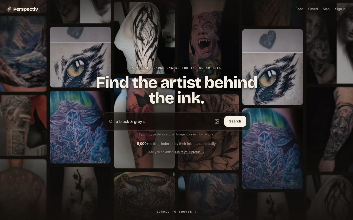Perspectiv visual tattoo search homepage