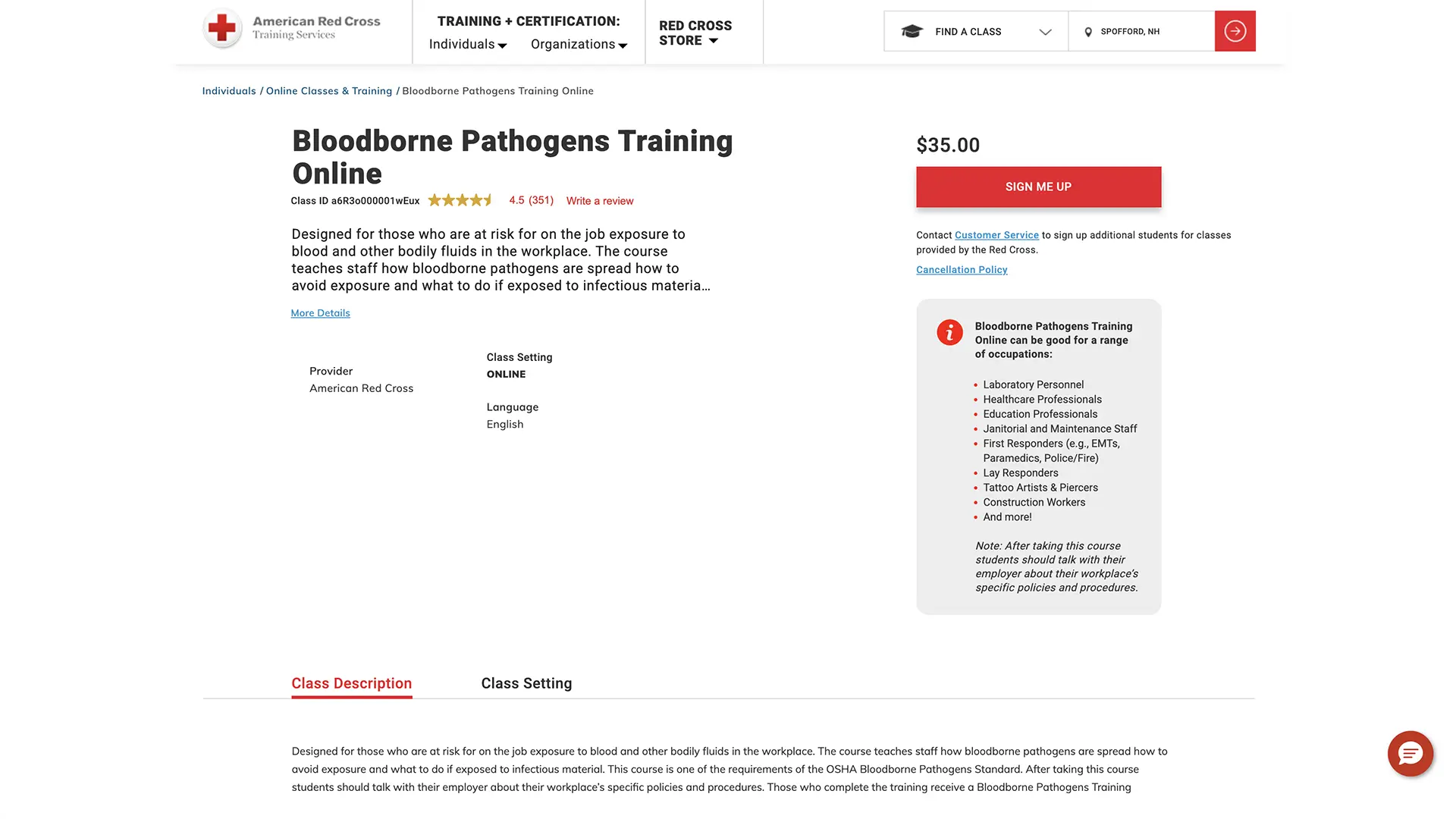 Bloodborne Pathogen Training Online Interface