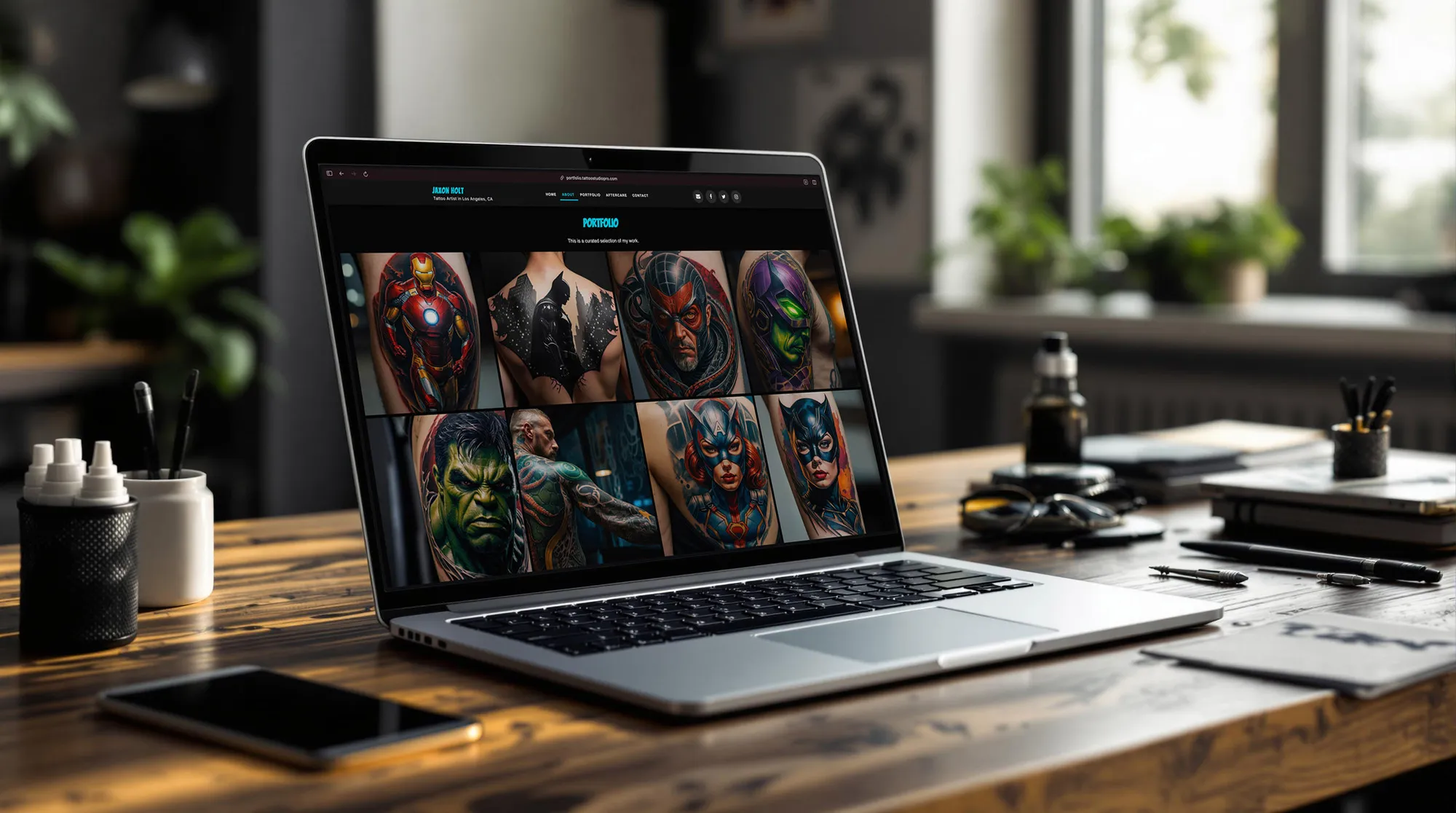 A free portfolio template site preview, built for tattoo artists