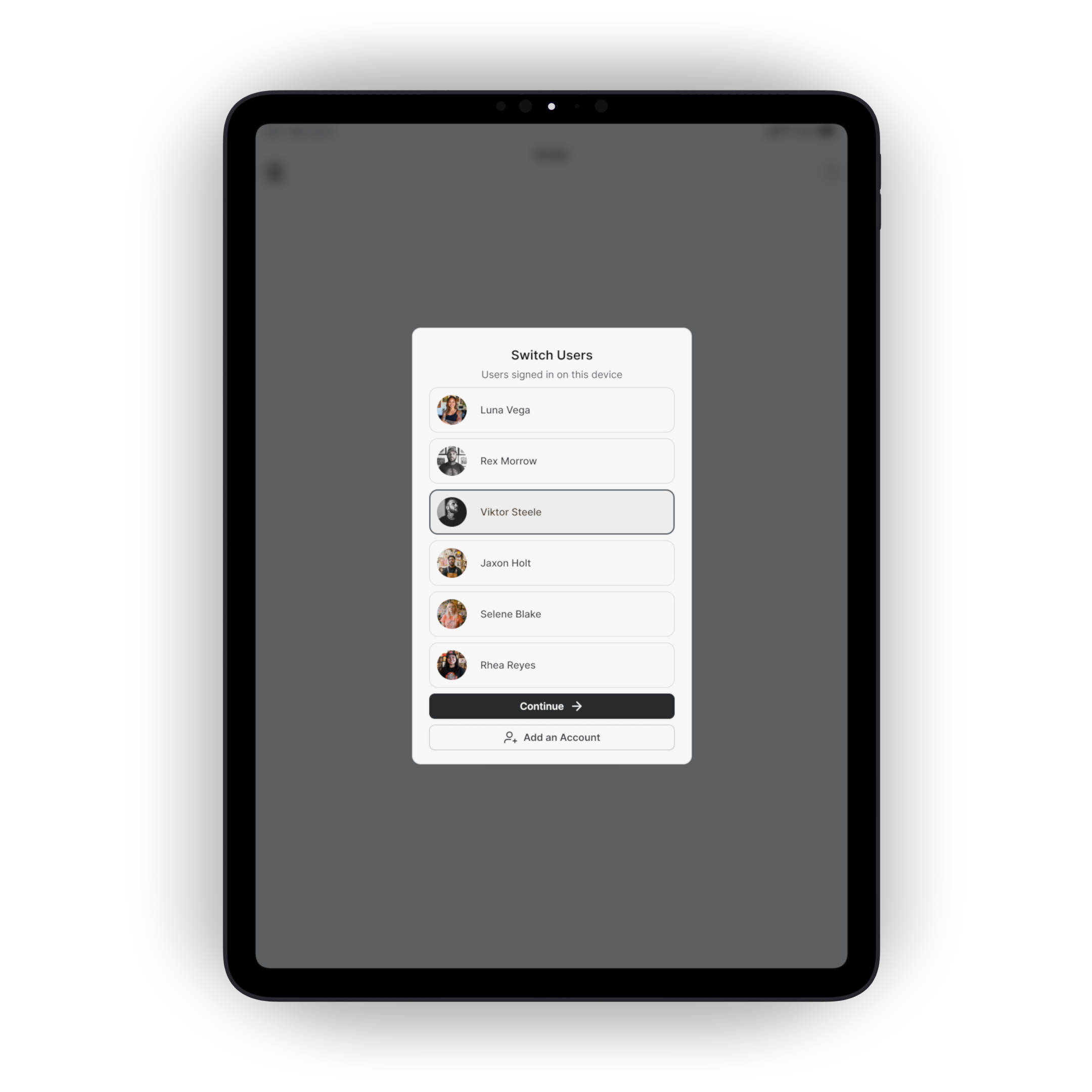 Per-person sign-in on a shared studio tablet