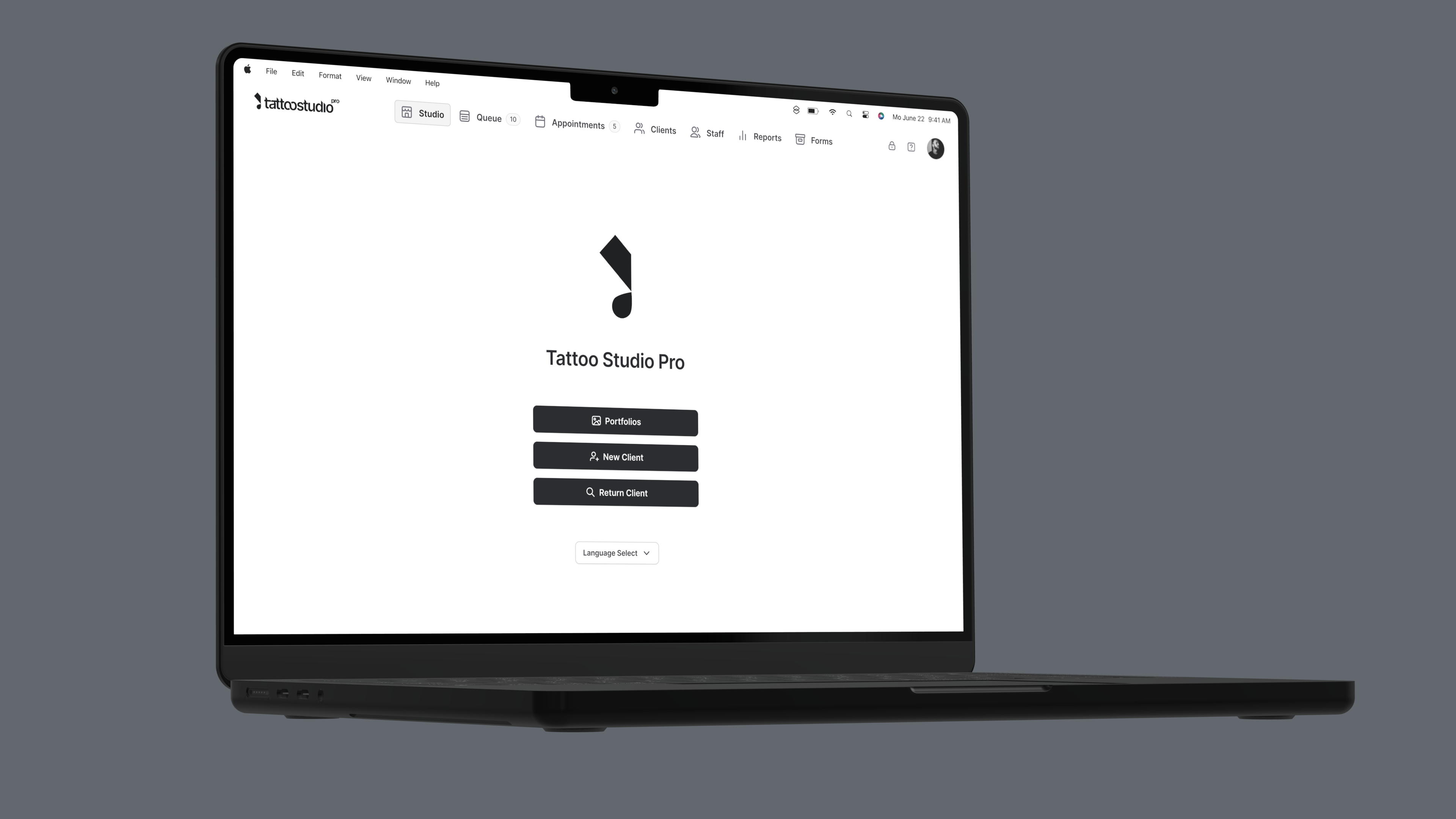 Tattoo Studio Pro running in a browser on macOS