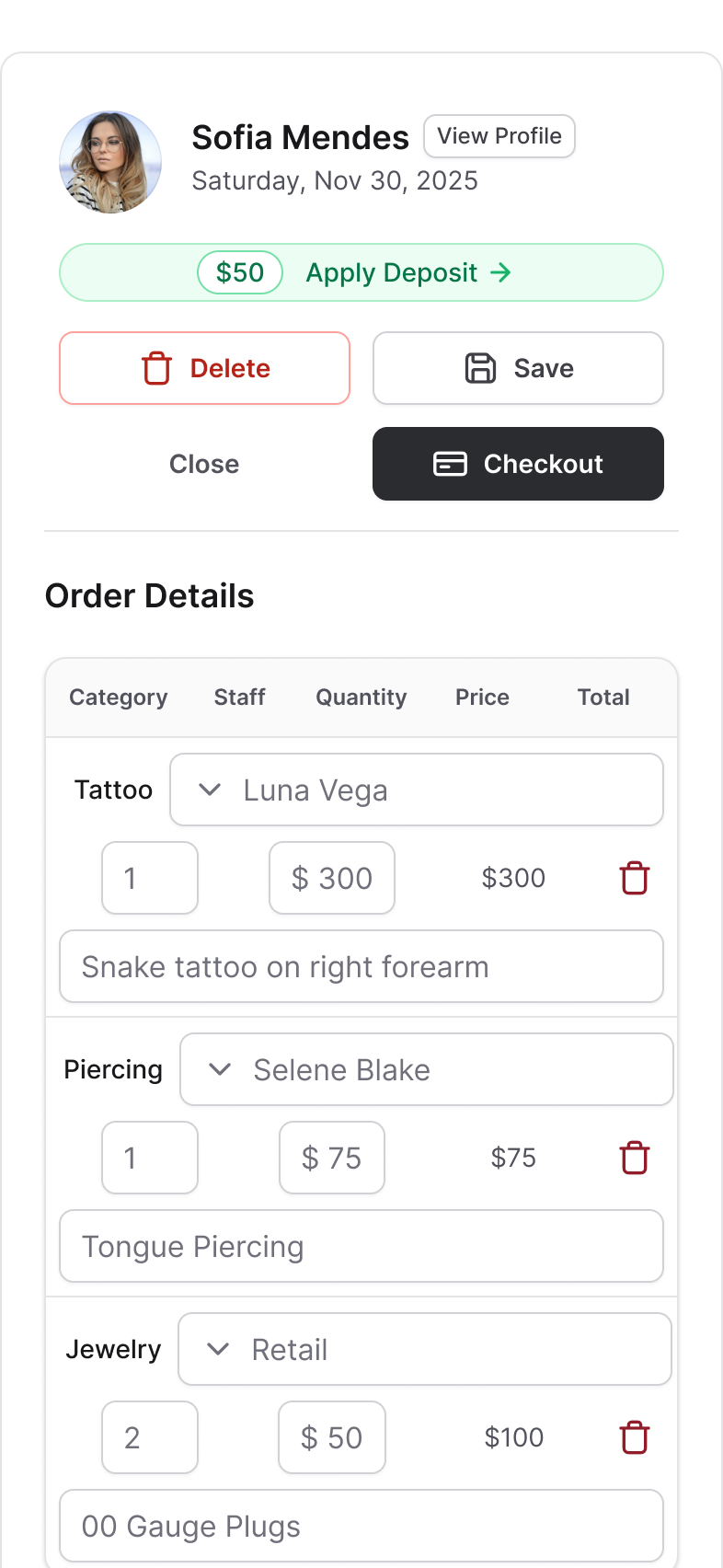 Paying a tattoo deposit on an iPhone