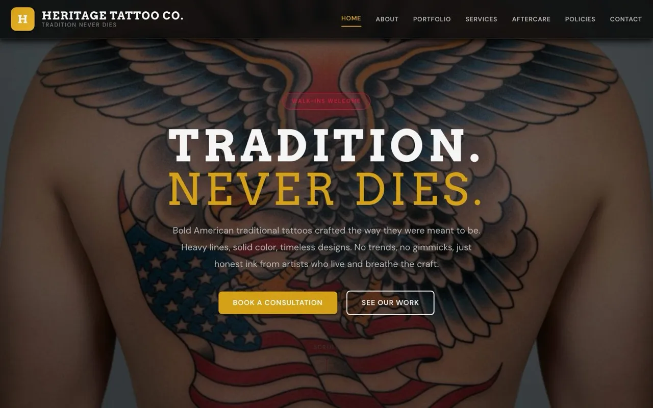 Heritage Tattoo website